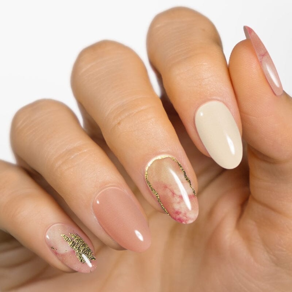 MoYou London Gel Nail Strips – Nude Blush Marble with Gold Foil 20 Semi-Cured